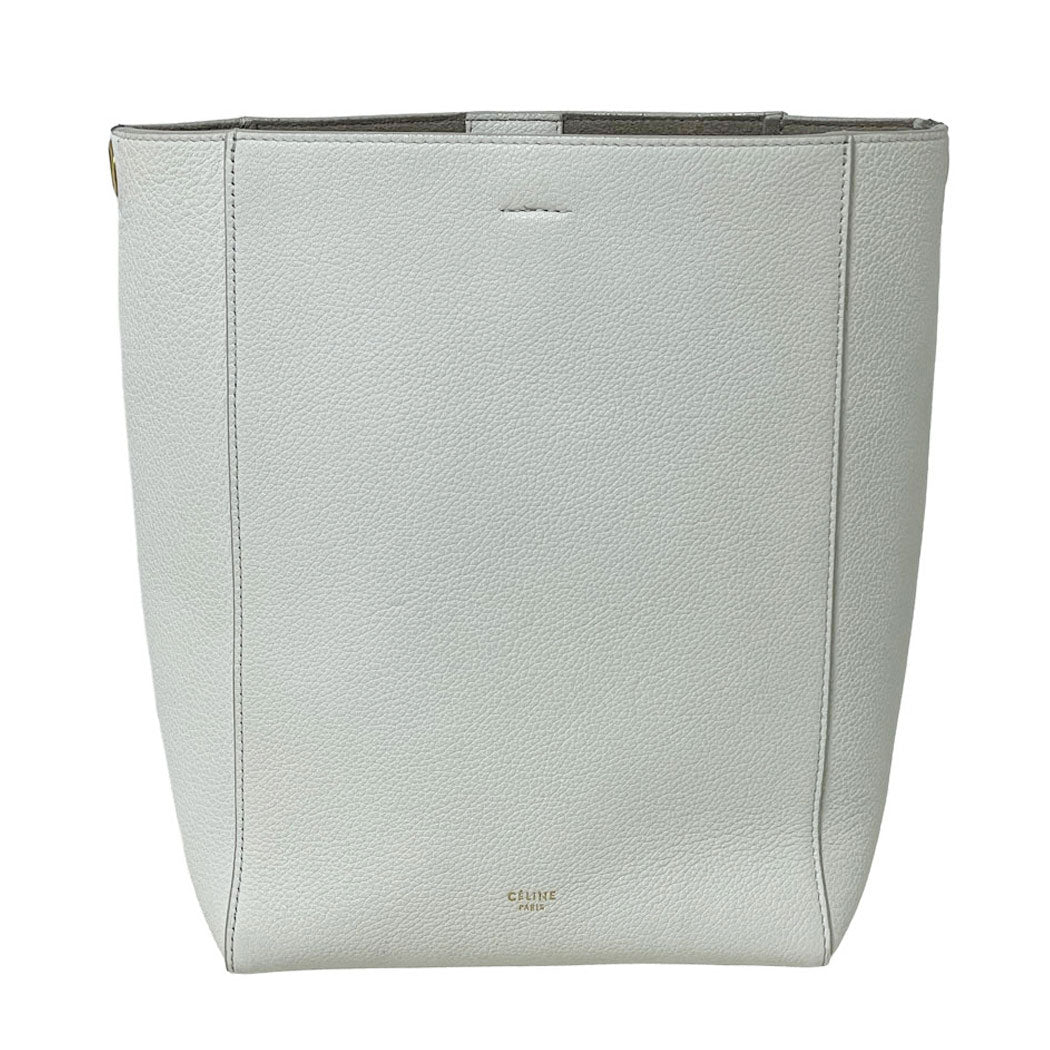 CELINE セリーヌ  サングル バケットバッグ ホワイト レザー ショルダーバッグ ハンドバッグ レディース 中古