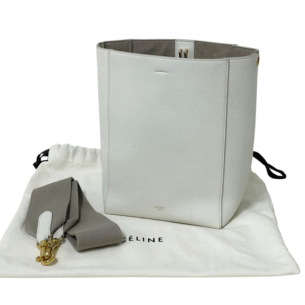 CELINE セリーヌ  サングル バケットバッグ ホワイト レザー ショルダーバッグ ハンドバッグ レディース 中古