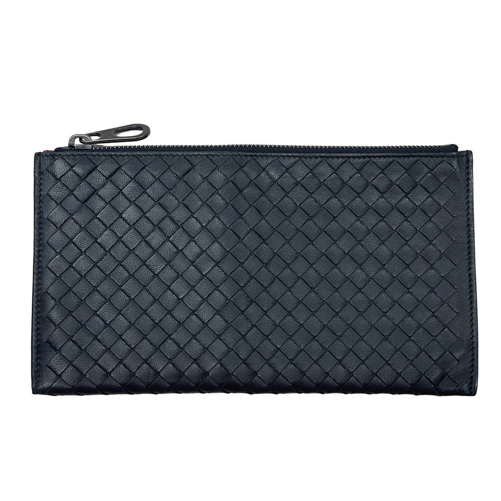 BOTTEGA VENETA ボッテガヴェネタ イントレチャート ファスナーポーチ レザー ブラック 黒/赤 クラッチバッグ 中古