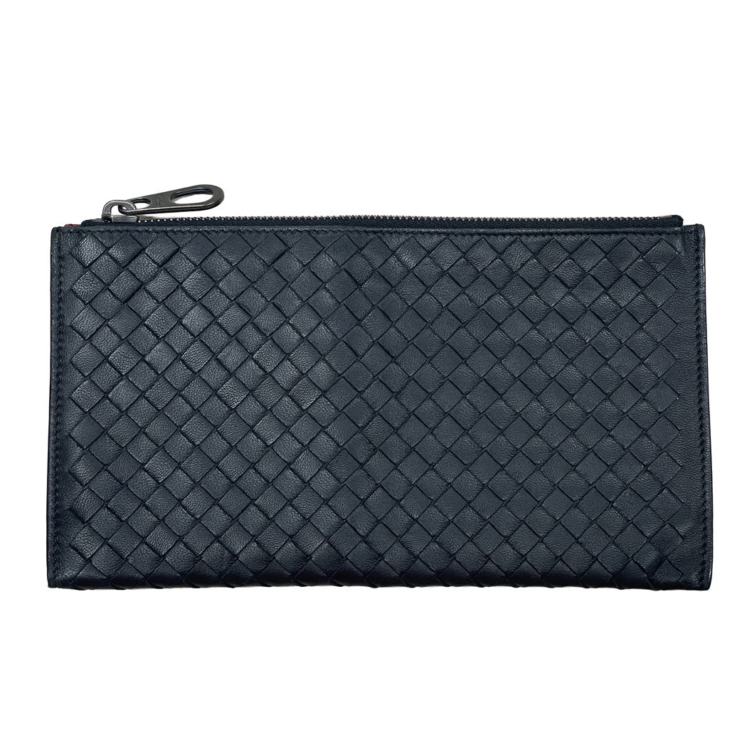 BOTTEGA VENETA ボッテガヴェネタ イントレチャート ファスナーポーチ レザー ブラック 黒/赤 クラッチバッグ 中古