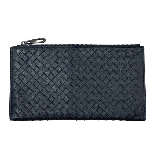 BOTTEGA VENETA ボッテガヴェネタ イントレチャート ファスナーポーチ レザー ブラック 黒/赤 クラッチバッグ 中古