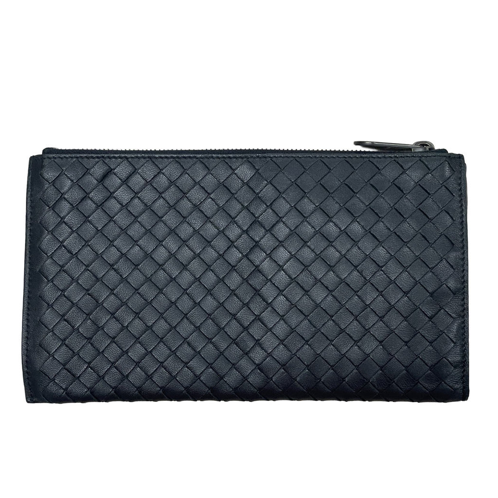 BOTTEGA VENETA ボッテガヴェネタ イントレチャート ファスナーポーチ レザー ブラック 黒/赤 クラッチバッグ 中古