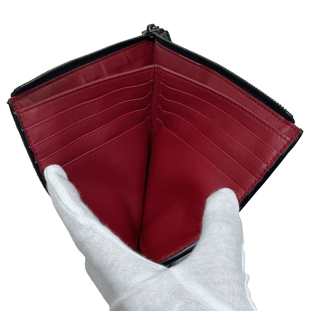 BOTTEGA VENETA ボッテガヴェネタ イントレチャート ファスナーポーチ レザー ブラック 黒/赤 クラッチバッグ 中古