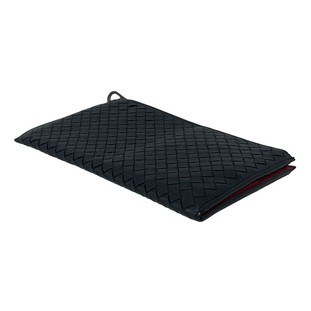 BOTTEGA VENETA ボッテガヴェネタ イントレチャート ファスナーポーチ レザー ブラック 黒/赤 クラッチバッグ 中古