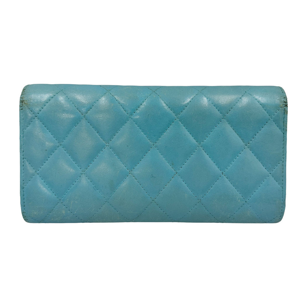 CHANEL シャネル マトラッセ 二つ折り長財布 ブルー ラムスキン レイーディス 中古