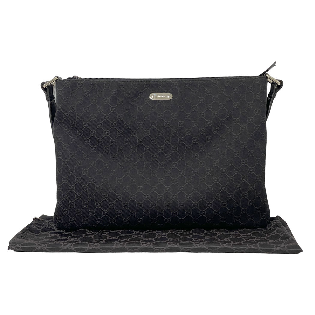 GUCCI グッチ GGキャンバス ショルダーバッグ 190628 ブラック キャンバス×レザー 斜め掛け ユニセックス 中古