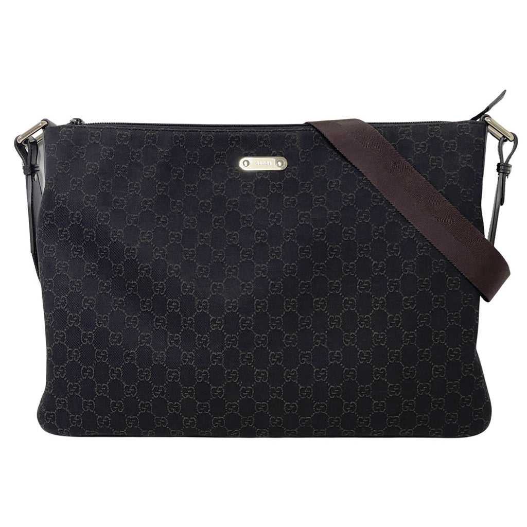 GUCCI グッチ GGキャンバス ショルダーバッグ 190628 ブラック キャンバス×レザー 斜め掛け ユニセックス 中古