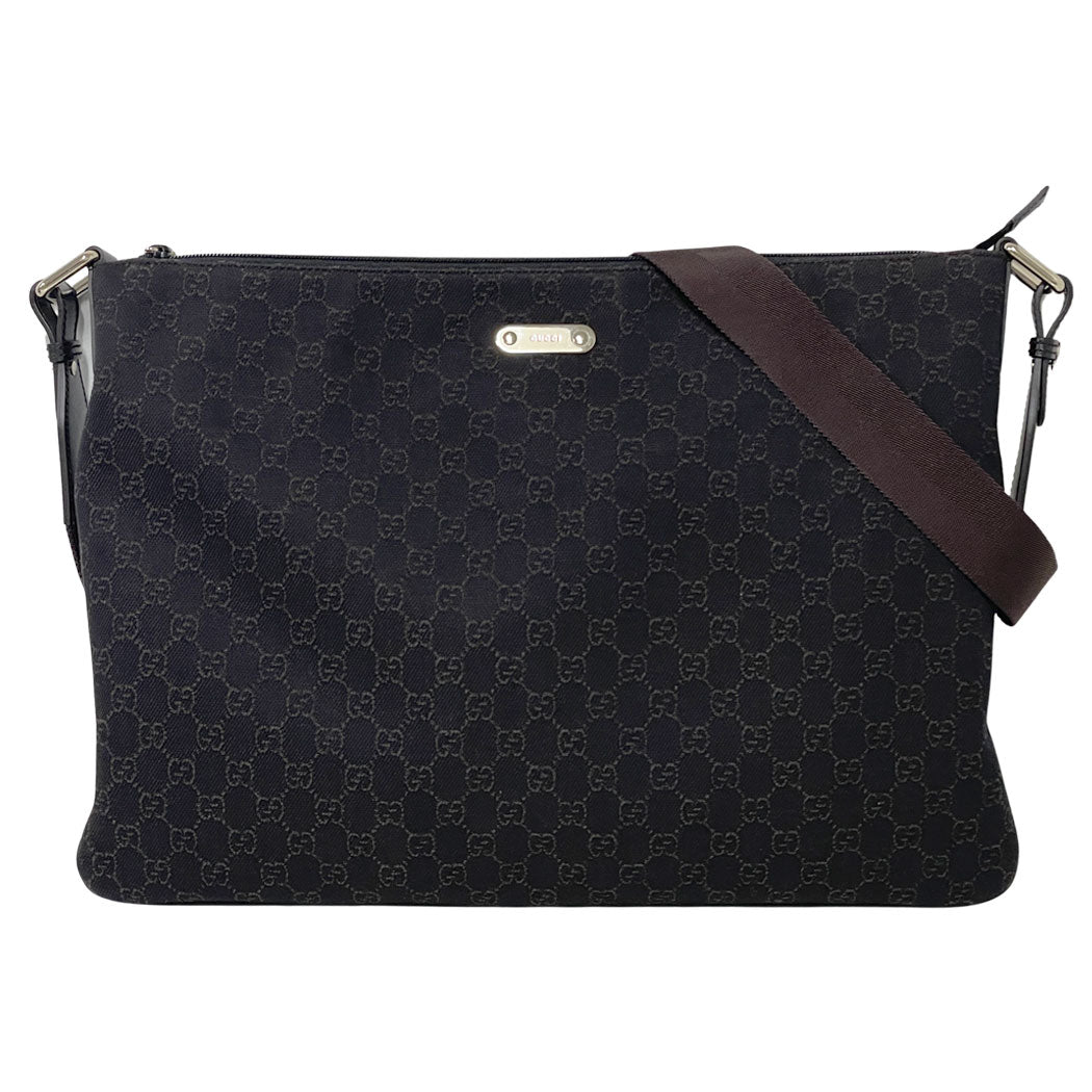 GUCCI グッチ GGキャンバス ショルダーバッグ 190628 ブラック キャンバス×レザー 斜め掛け ユニセックス 中古