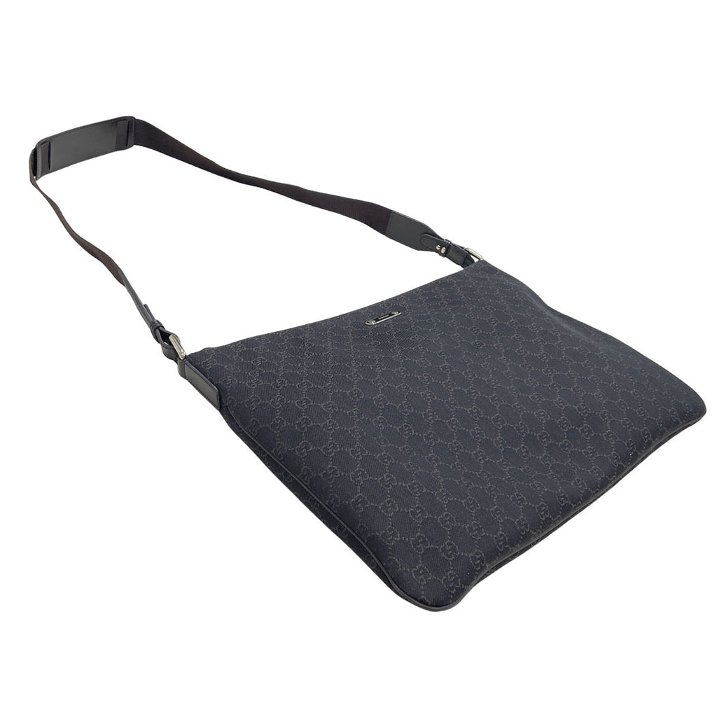 GUCCI グッチ GGキャンバス ショルダーバッグ 190628 ブラック キャンバス×レザー 斜め掛け ユニセックス 中古