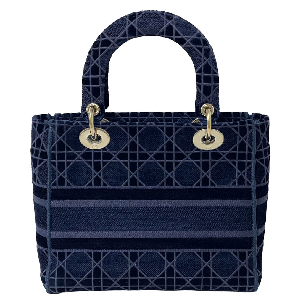 DIOR ディオール レディ ディーライト ミディアム カナージュ ベルベット ネイビー ハンドバッグ トートバッグ レディース 中古
