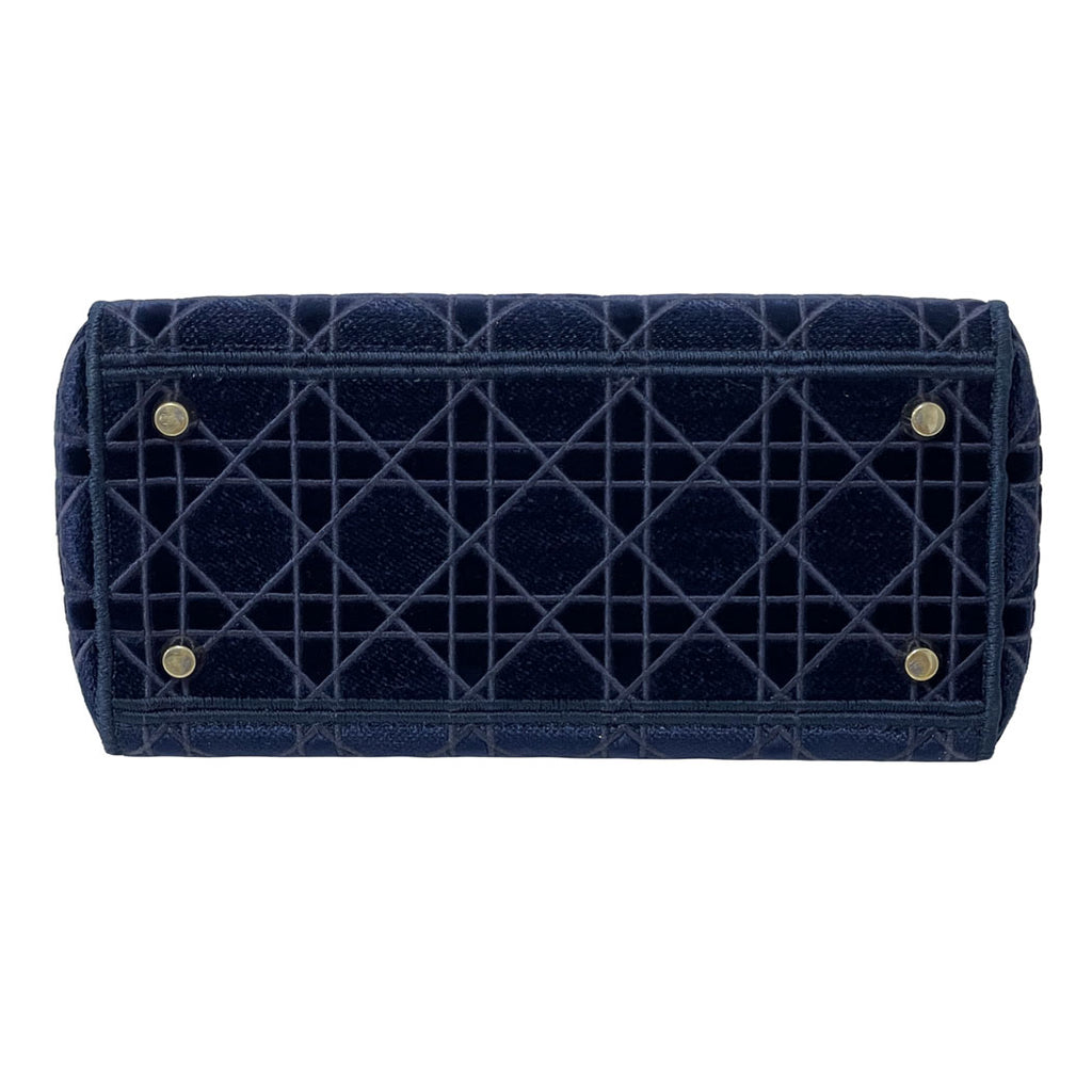 DIOR ディオール レディ ディーライト ミディアム カナージュ ベルベット ネイビー ハンドバッグ トートバッグ レディース 中古