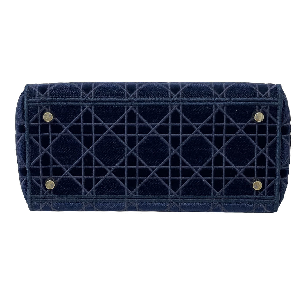 DIOR ディオール レディ ディーライト ミディアム カナージュ ベルベット ネイビー ハンドバッグ トートバッグ レディース 中古