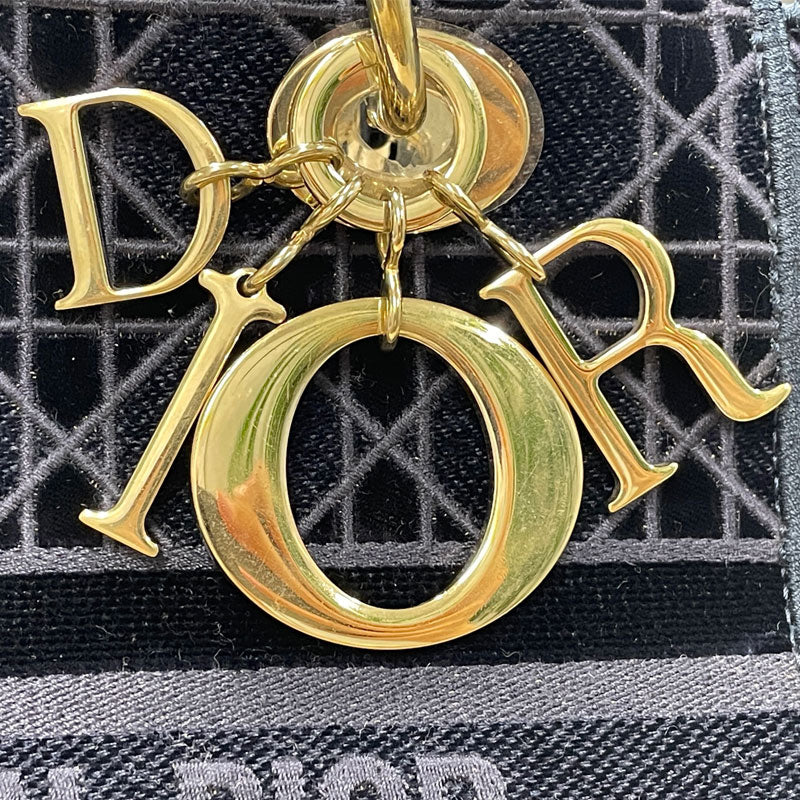 DIOR ディオール レディ ディーライト ミディアム カナージュ ベルベット ネイビー ハンドバッグ トートバッグ レディース 中古