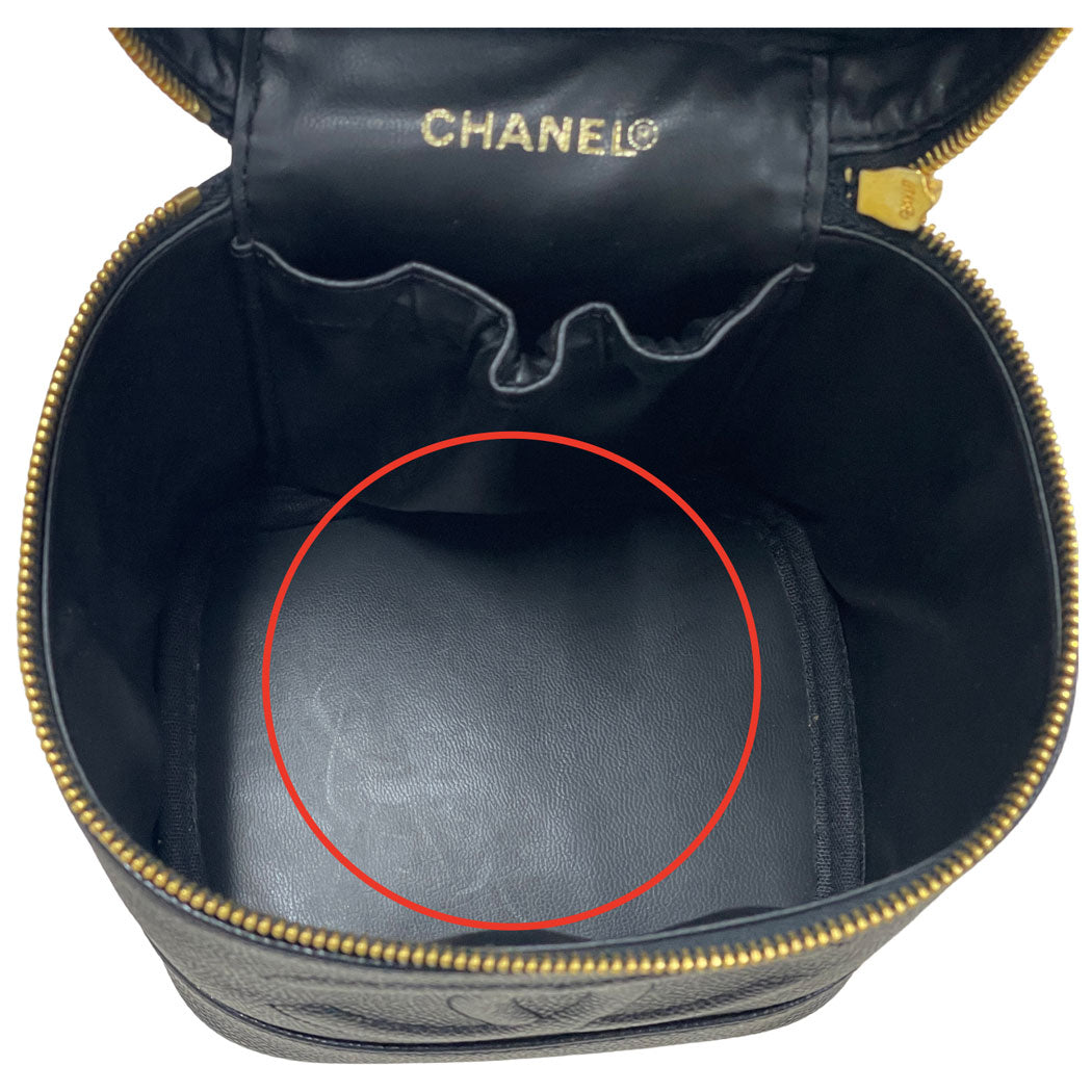 CHANEL シャネル ココマーク キャビアスキン 縦型 バニティバッグ ハンドバッグ 化粧ポーチ ブラック ゴールド金具 レディース 中古