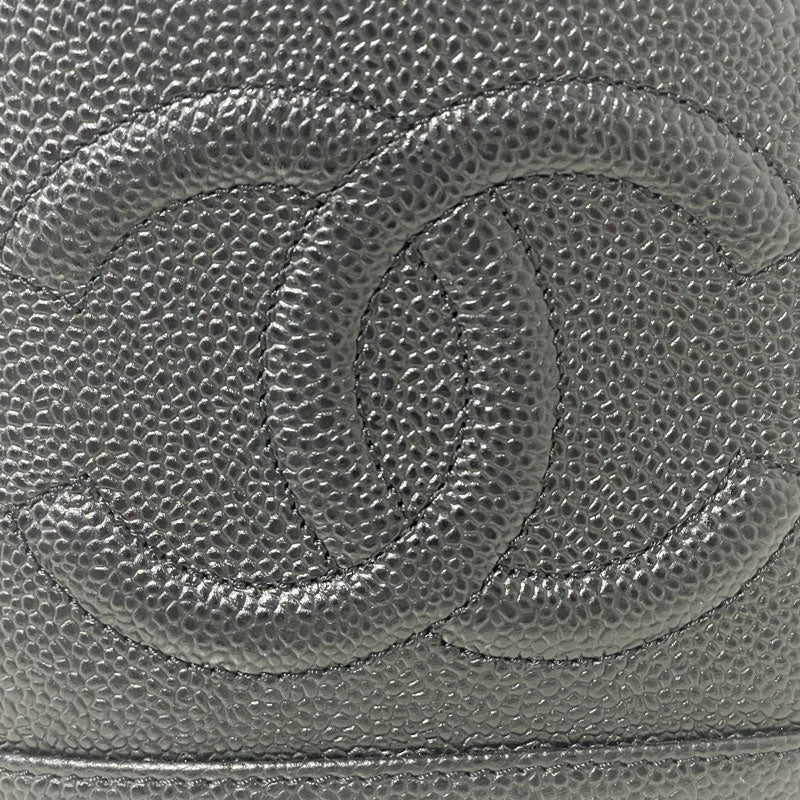 CHANEL シャネル ココマーク キャビアスキン 縦型 バニティバッグ ハンドバッグ 化粧ポーチ ブラック ゴールド金具 レディース 中古