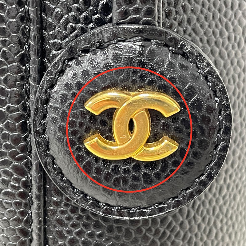 CHANEL シャネル ココマーク キャビアスキン 縦型 バニティバッグ ハンドバッグ 化粧ポーチ ブラック ゴールド金具 レディース 中古