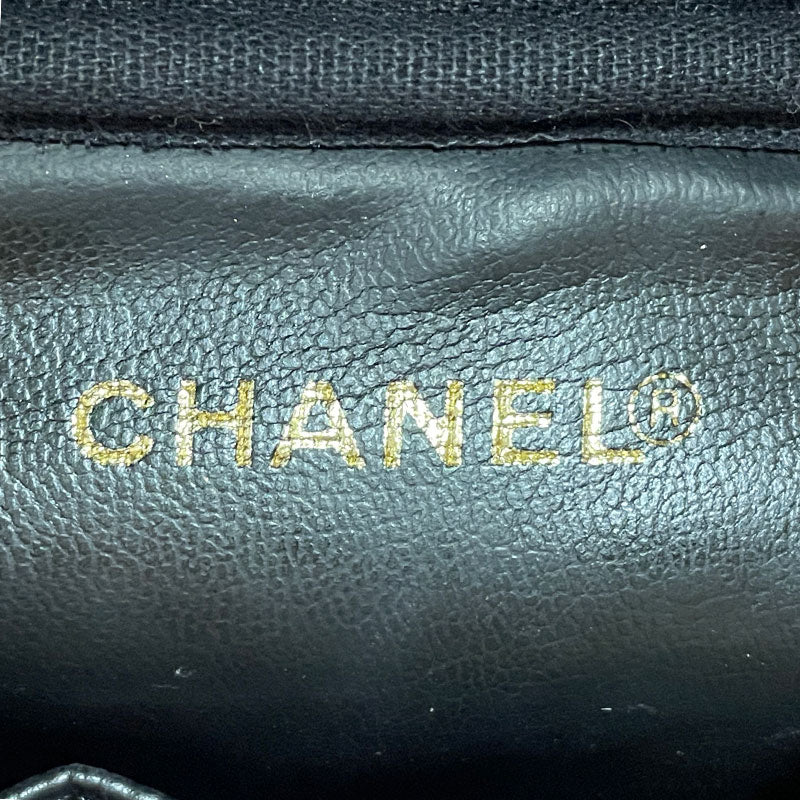 CHANEL シャネル ココマーク キャビアスキン 縦型 バニティバッグ ハンドバッグ 化粧ポーチ ブラック ゴールド金具 レディース 中古