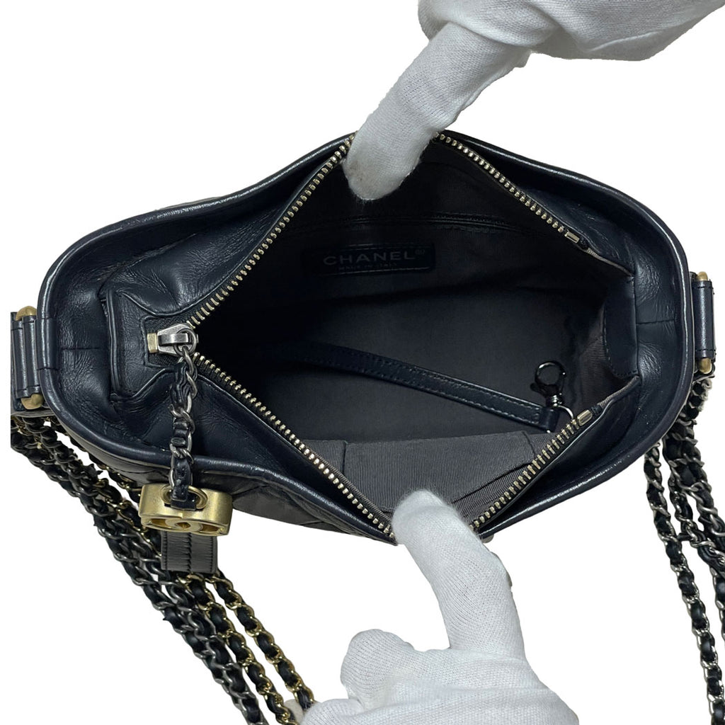 CHANEL シャネル ガブリエル ドゥ シャネル マトラッセ レザー チェーンショルダーバッグ ブラック レディース 中